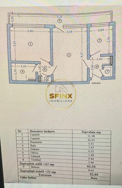 Apartament de vanzare Stefan cel Mare 52 mp